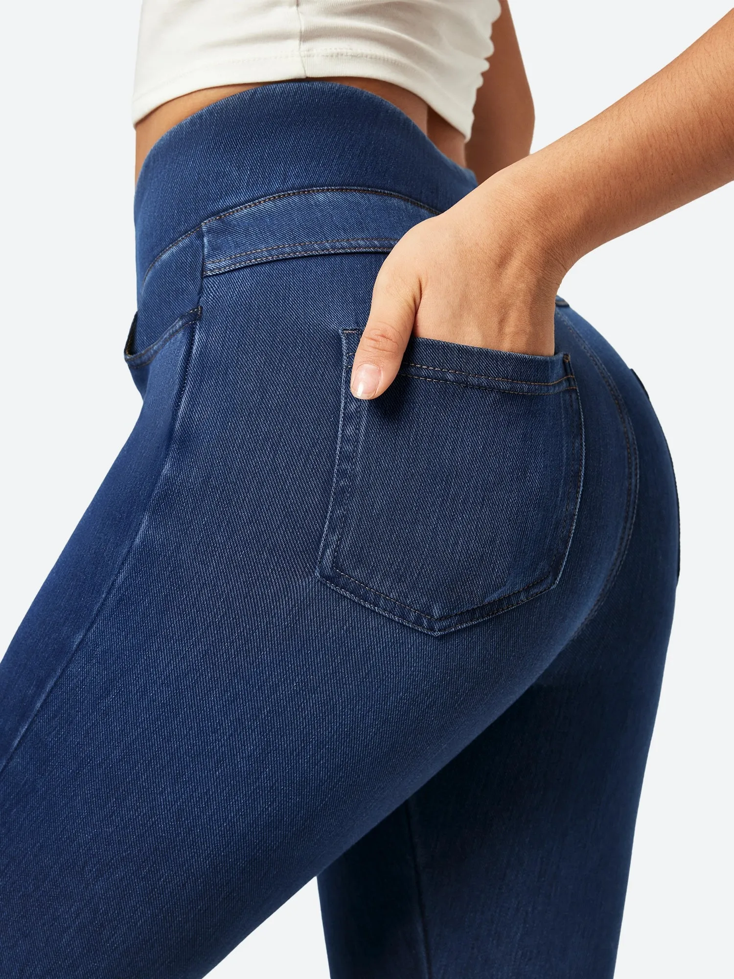 IUGA FlexDenim™ High Waisted Pull On Capri Jeans With Pockets