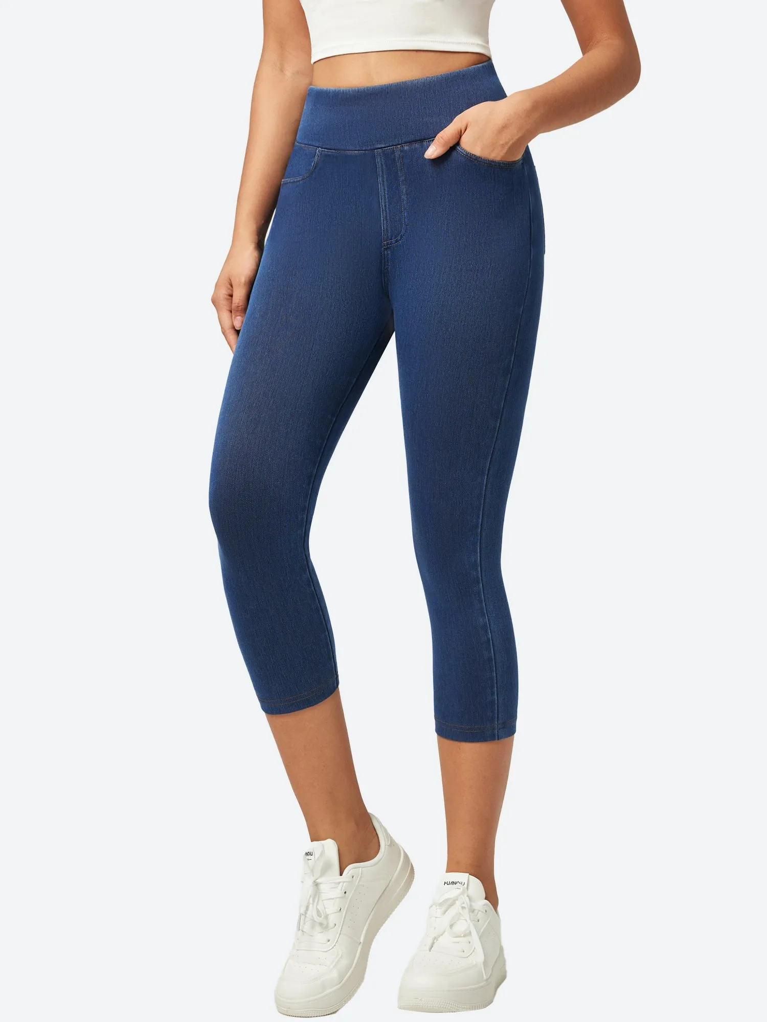 IUGA FlexDenim™ High Waisted Pull On Capri Jeans With Pockets