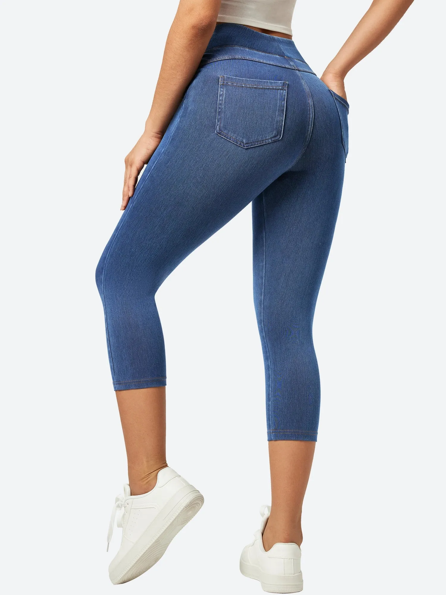 IUGA FlexDenim™ High Waisted Pull On Capri Jeans With Pockets