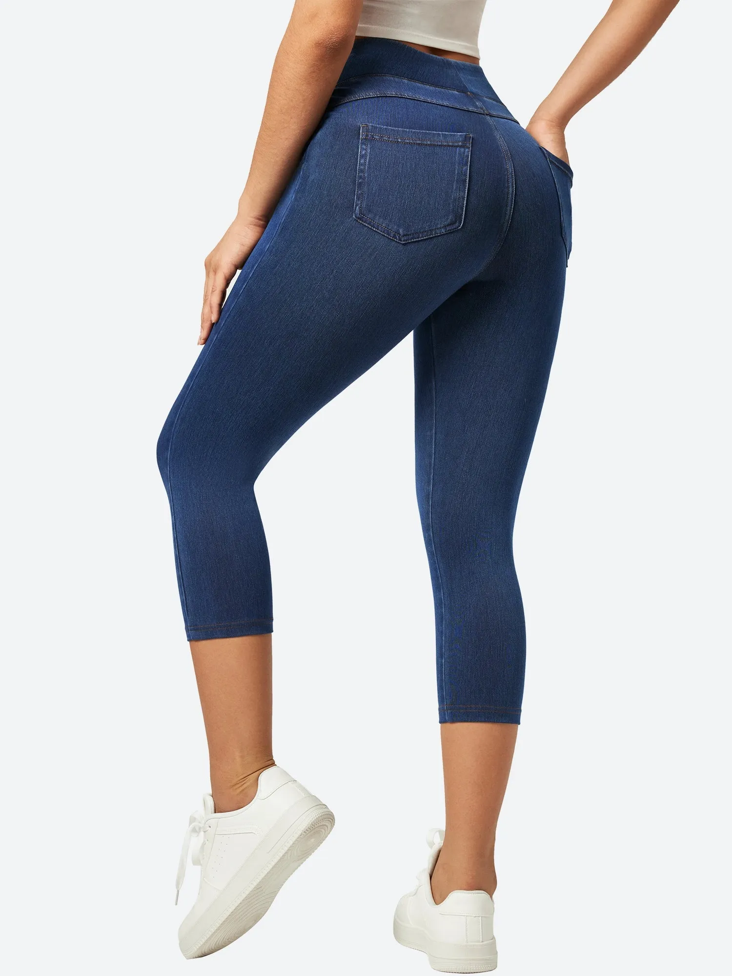 IUGA FlexDenim™ High Waisted Pull On Capri Jeans With Pockets