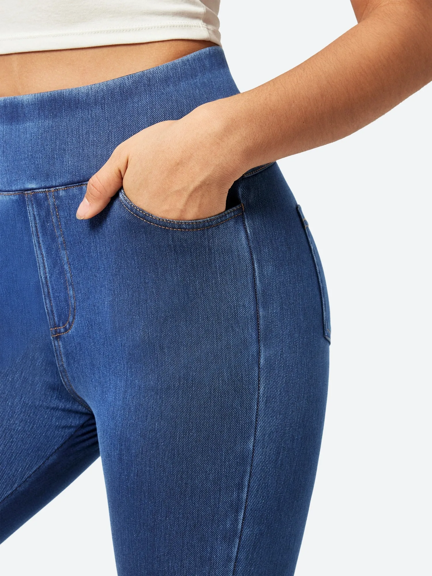 IUGA FlexDenim™ High Waisted Pull On Capri Jeans With Pockets