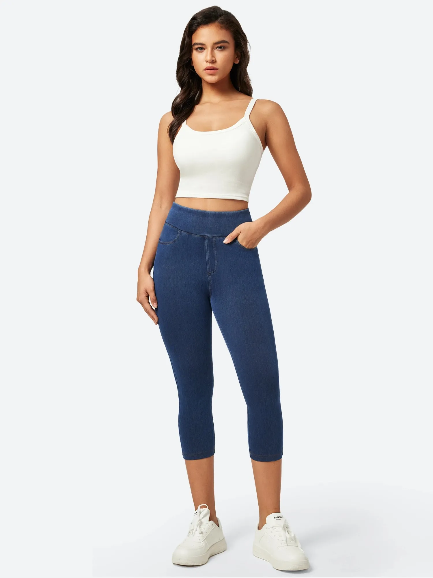 IUGA FlexDenim™ High Waisted Pull On Capri Jeans With Pockets