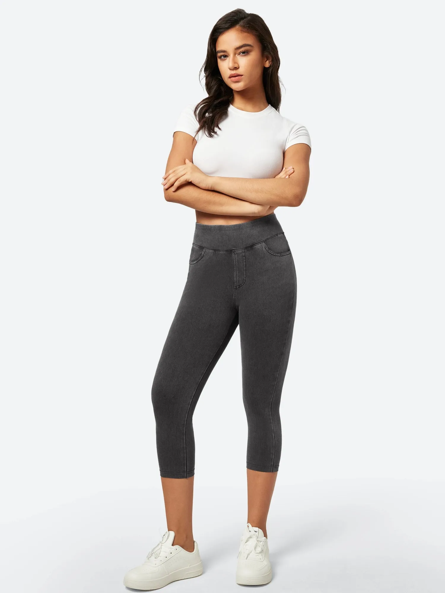 IUGA FlexDenim™ High Waisted Pull On Capri Jeans With Pockets