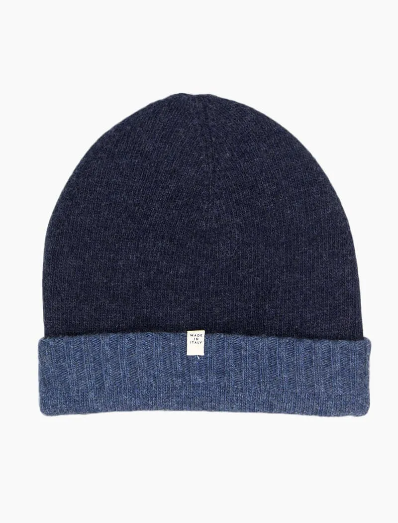 Jeans Blue & Navy Reversible Wool & Cashmere Beanie