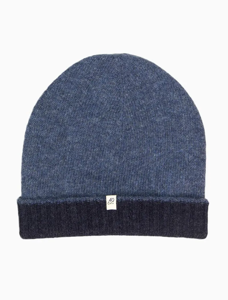 Jeans Blue & Navy Reversible Wool & Cashmere Beanie