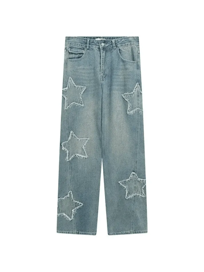 Joskaa Blue Wash Star Patched Boyfriend Jeans