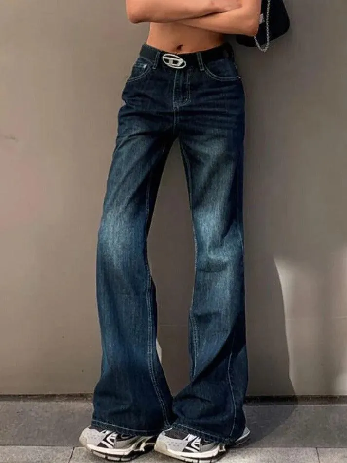 Joskaa Vintage Washed Distressed Flare Jeans