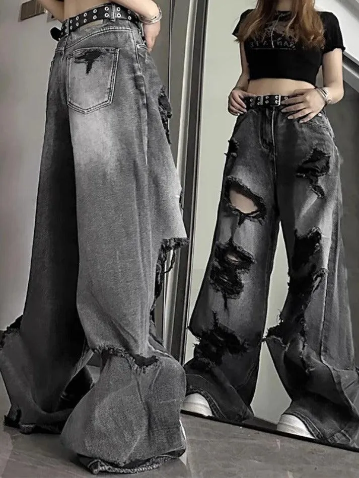 Joskaa Washed Black Ripped Boyfriend Jeans