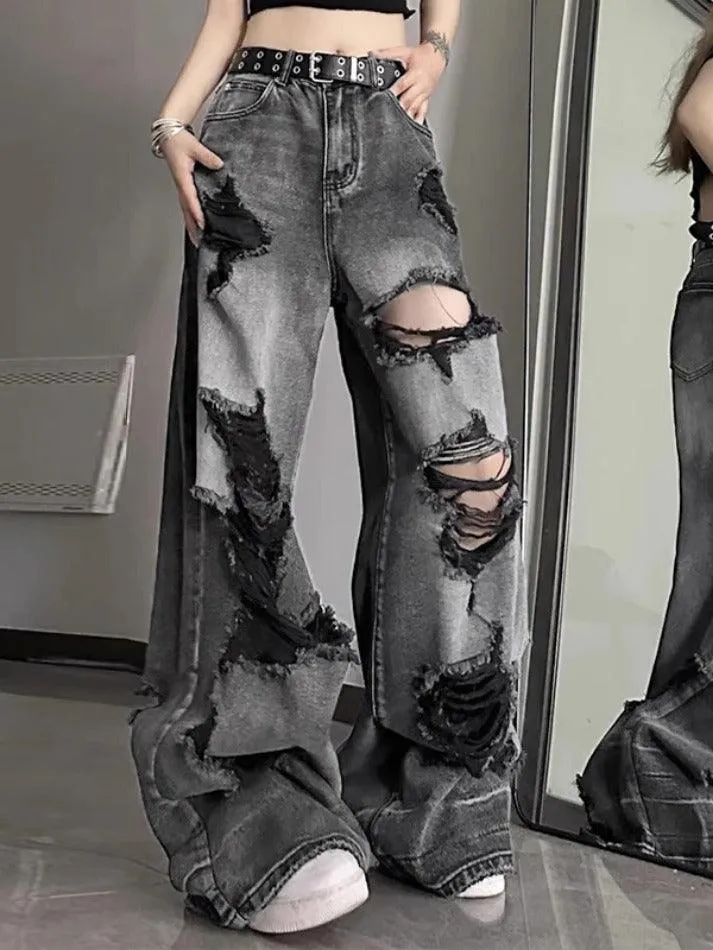 Joskaa Washed Black Ripped Boyfriend Jeans