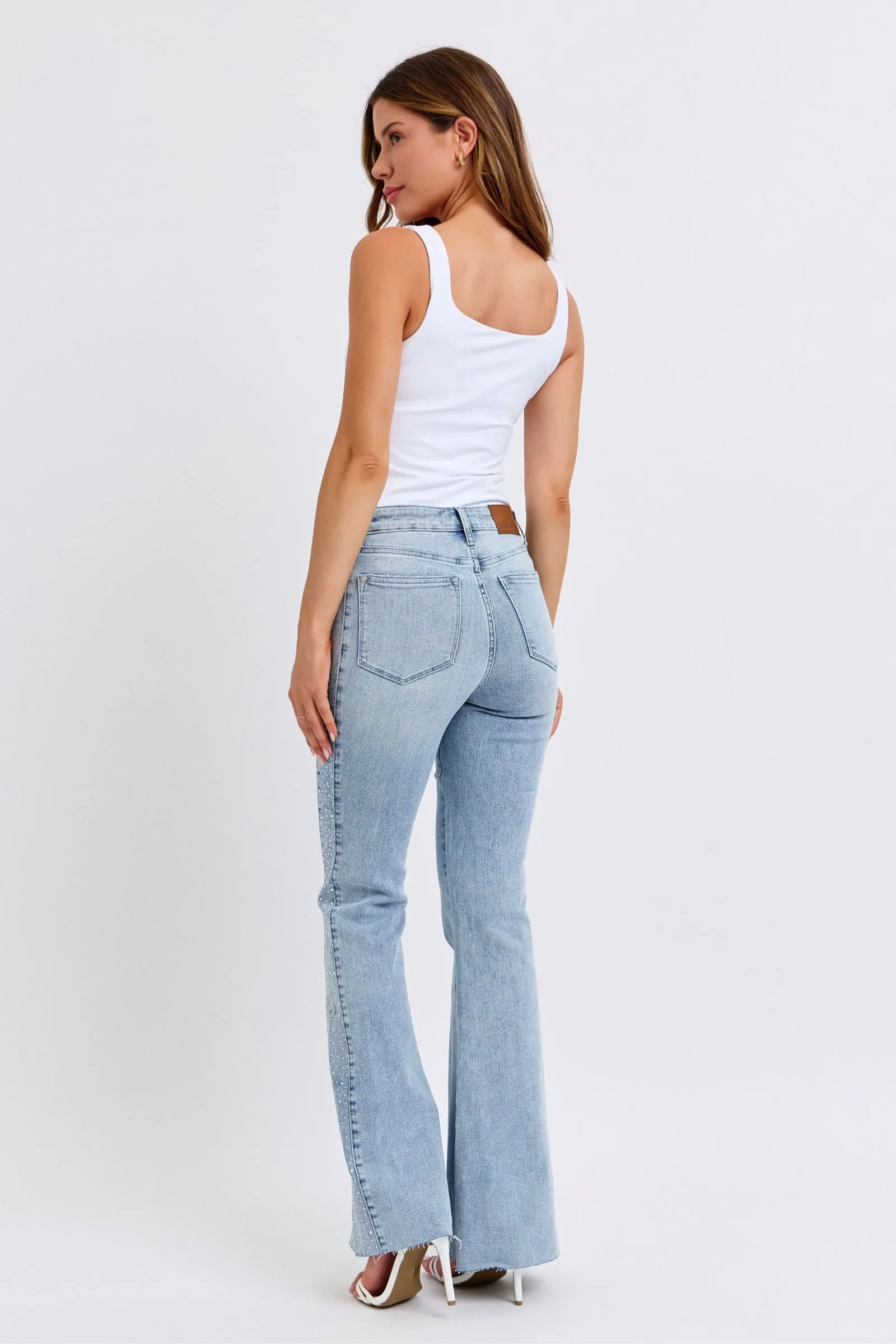 Judy Blue Mid Rise Rhinestone Detail Flare Jeans