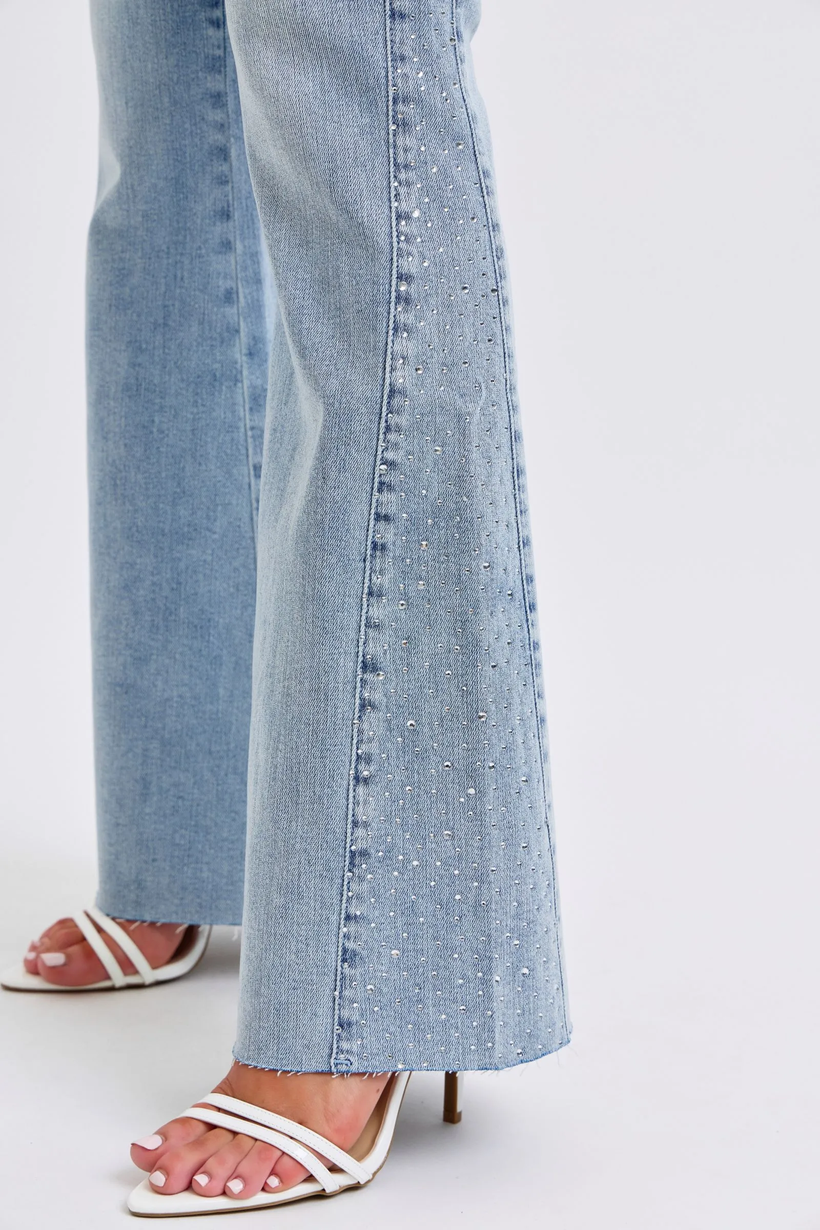 Judy Blue Mid Rise Rhinestone Detail Flare Jeans