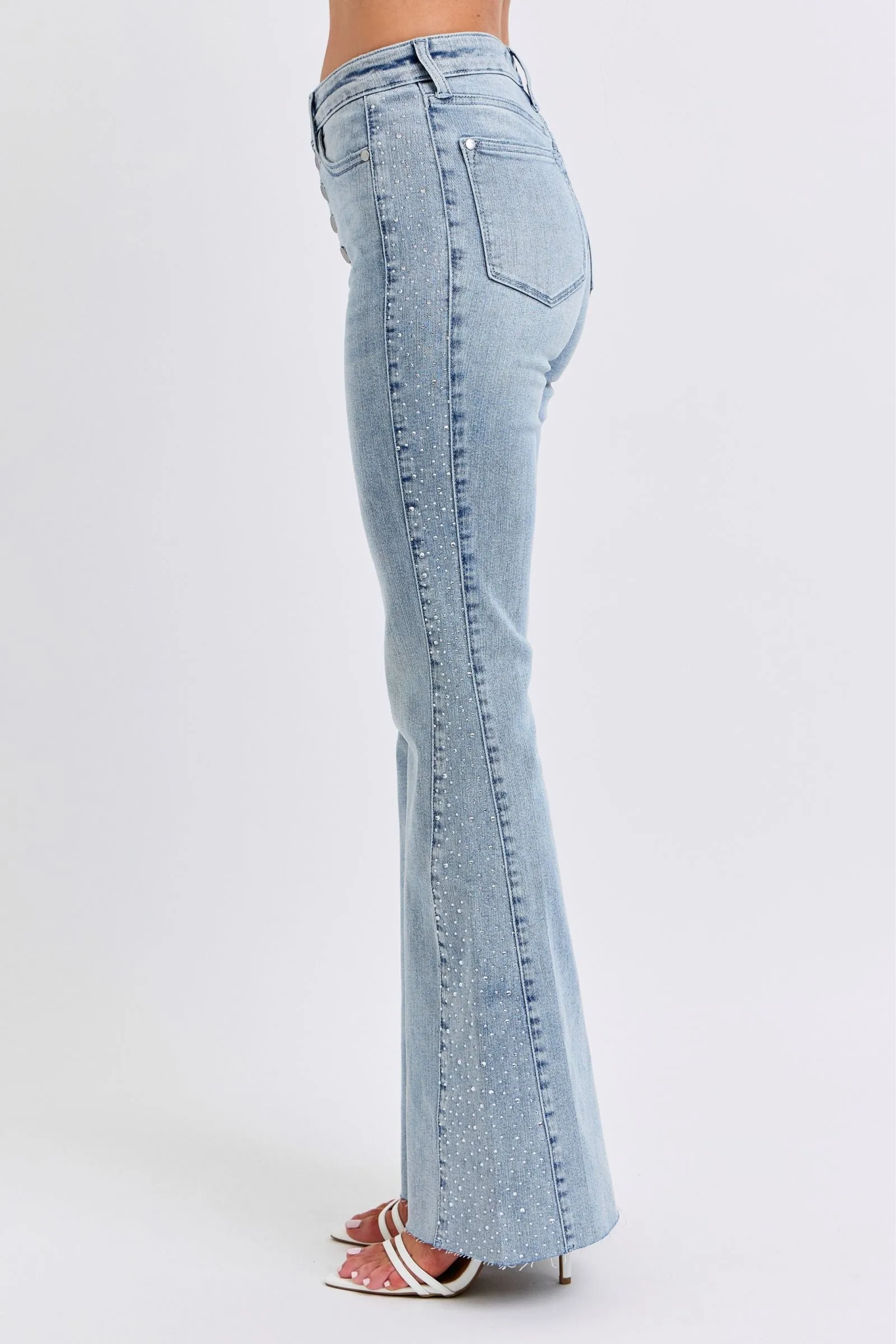 Judy Blue Mid Rise Rhinestone Detail Flare Jeans