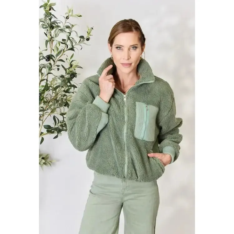 Just Enough Sage Sherpa Jacket