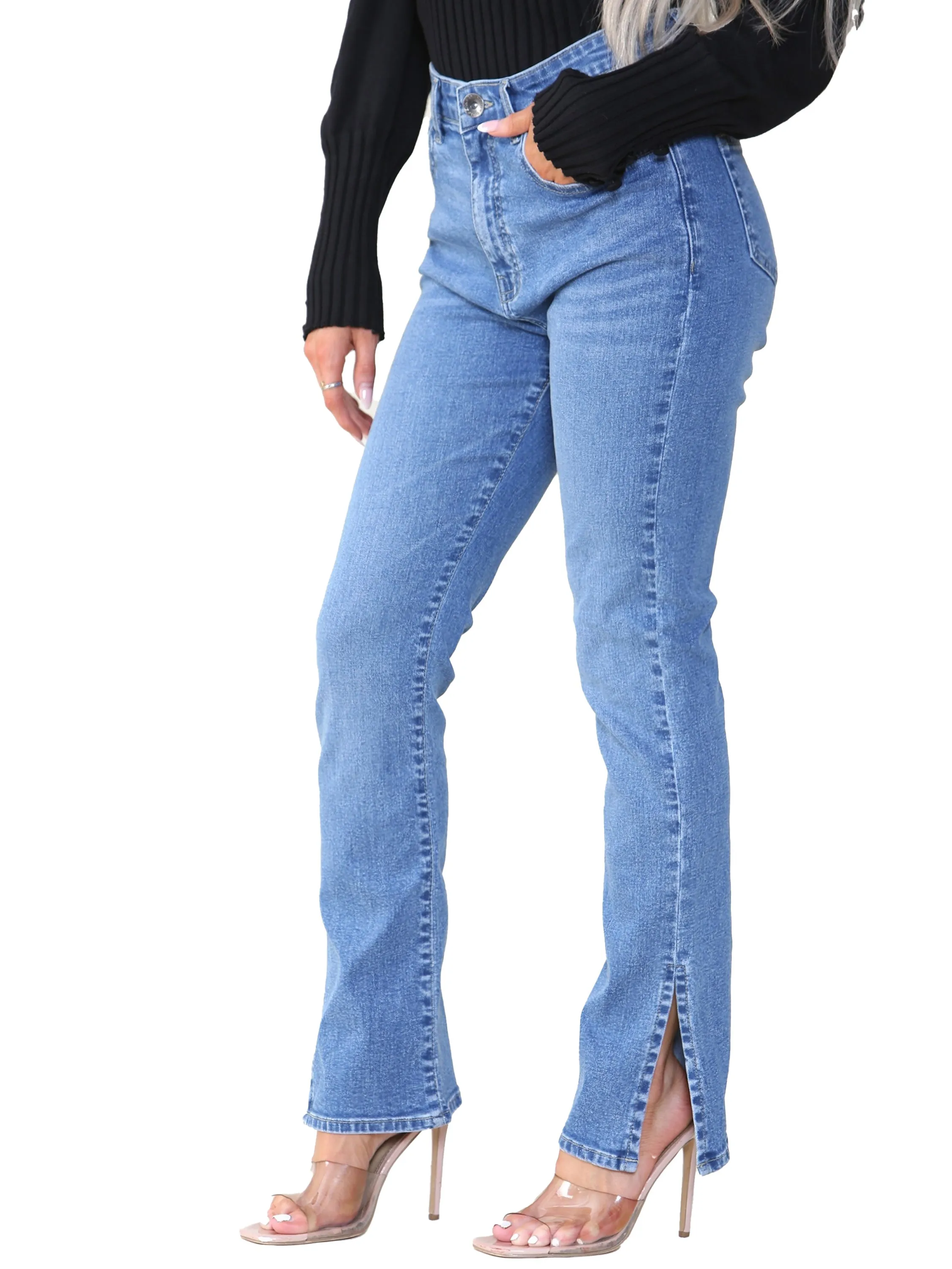 Kruze | Womens Straight Slit Jeans