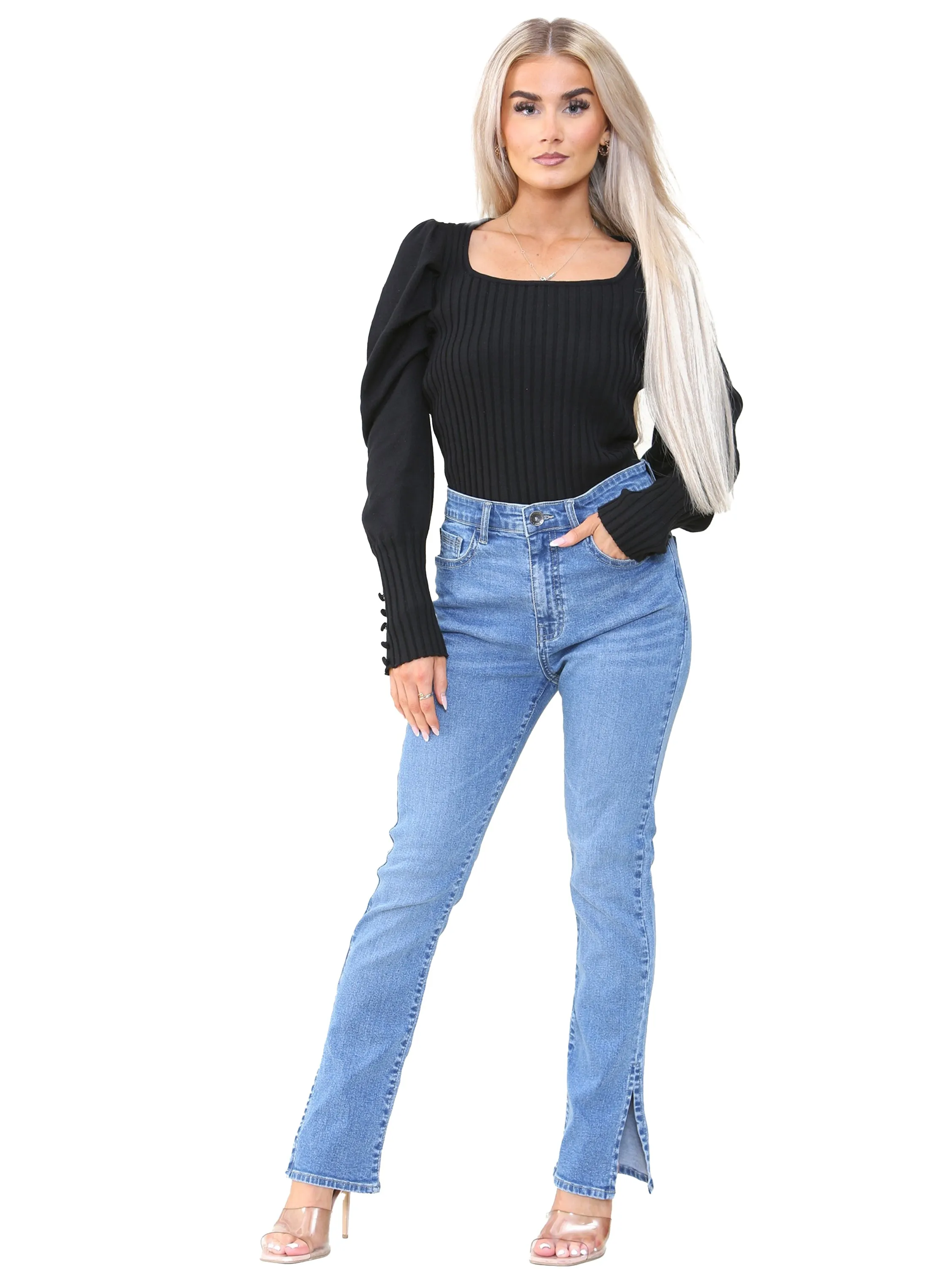 Kruze | Womens Straight Slit Jeans