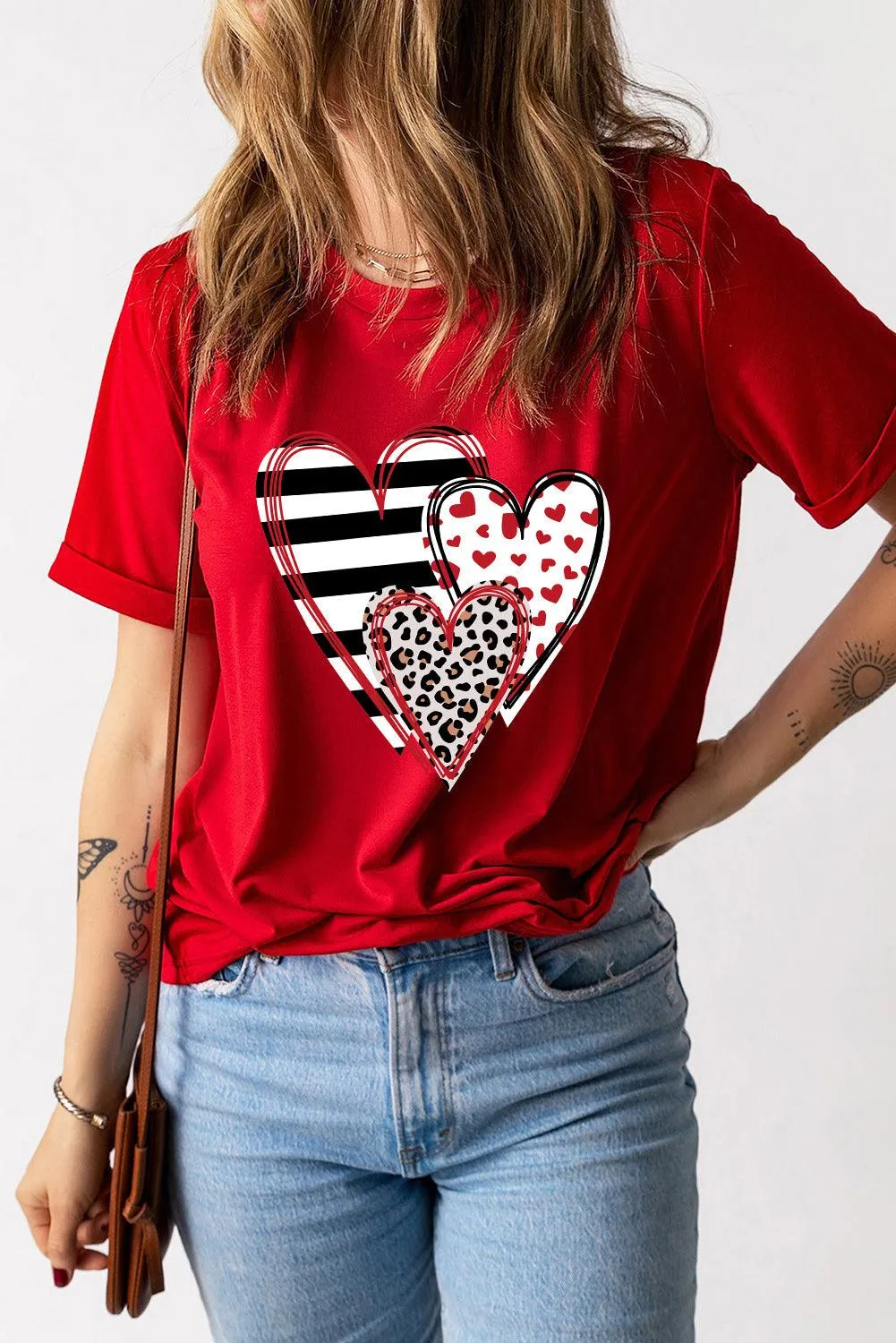 Leopard Striped Heart T Shirt