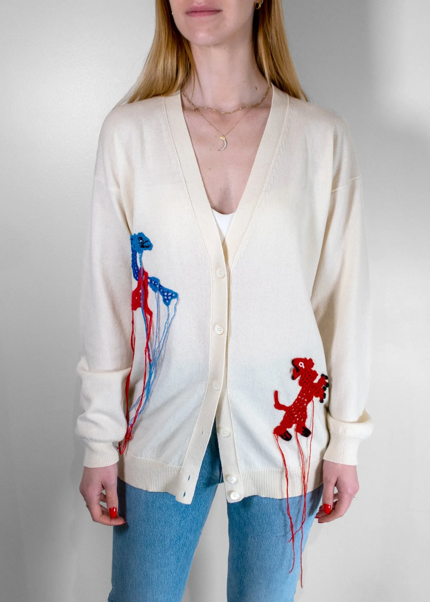 Loewe Crochet Animals V-Neck Wool Cardigan