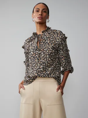 Long Sleeve Ruffle Detail Floral Print Top