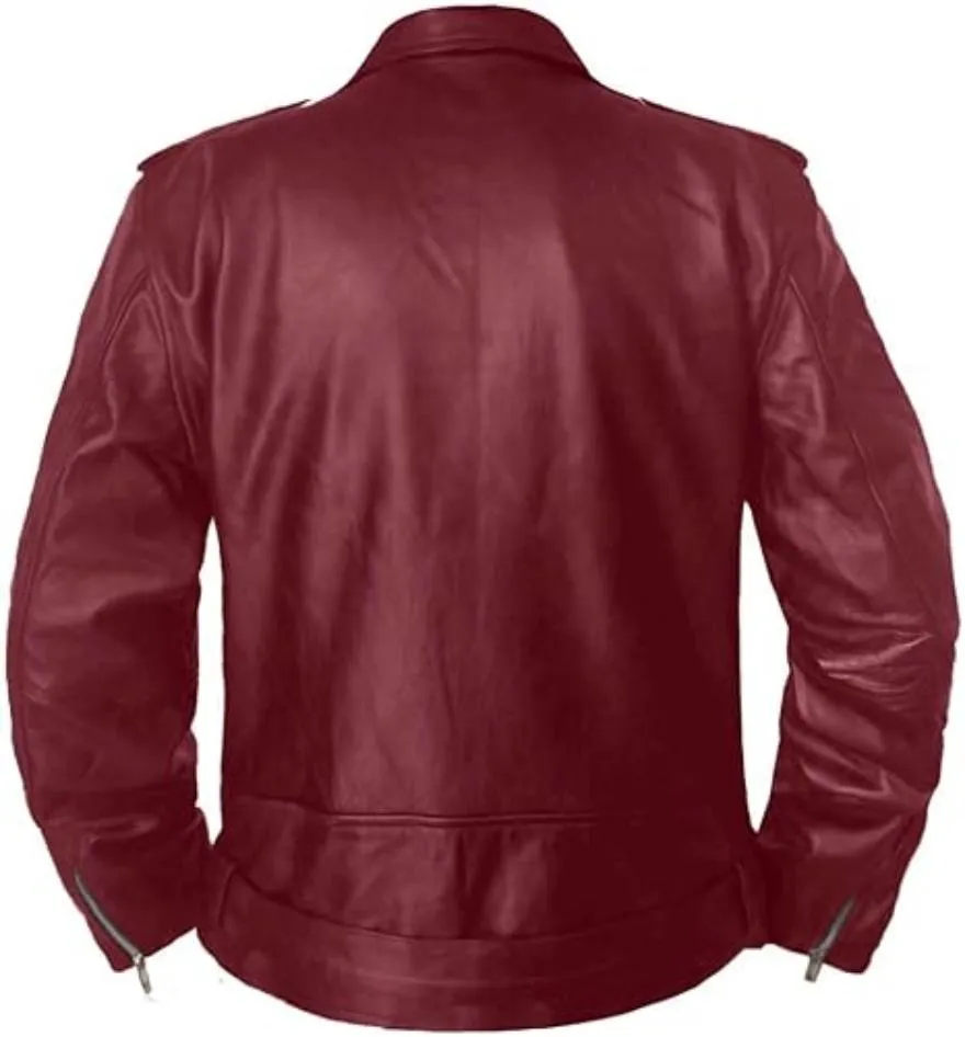 Maroon Leather Moto Jacket Genuine Nappa Sheepskin