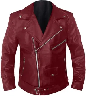 Maroon Leather Moto Jacket Genuine Nappa Sheepskin