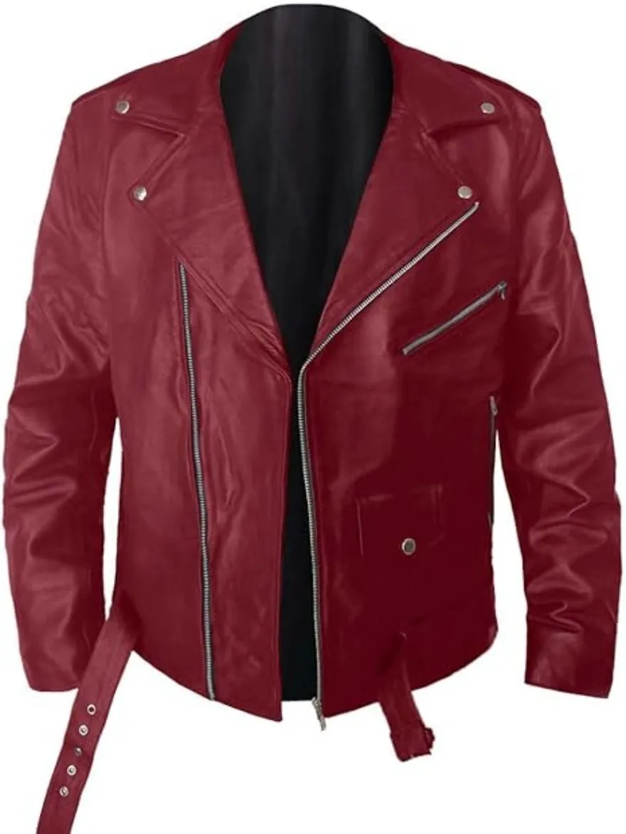 Maroon Leather Moto Jacket Genuine Nappa Sheepskin