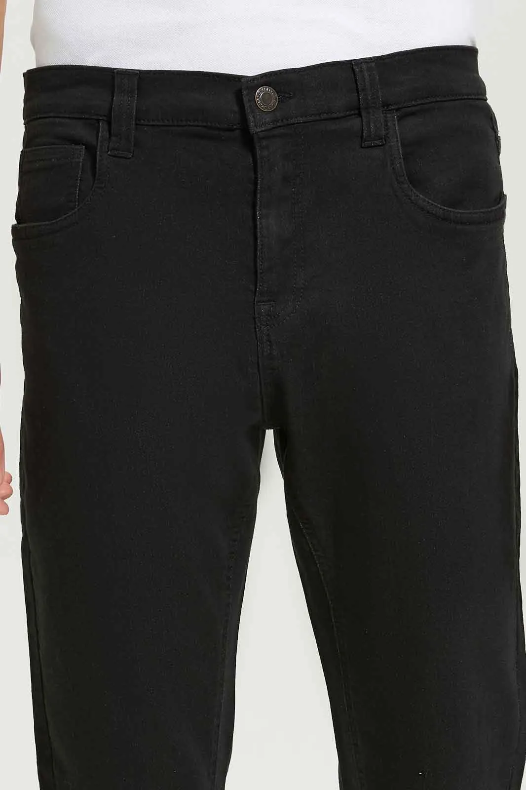 Men Black Wash 5-Pocket Knit Jeans