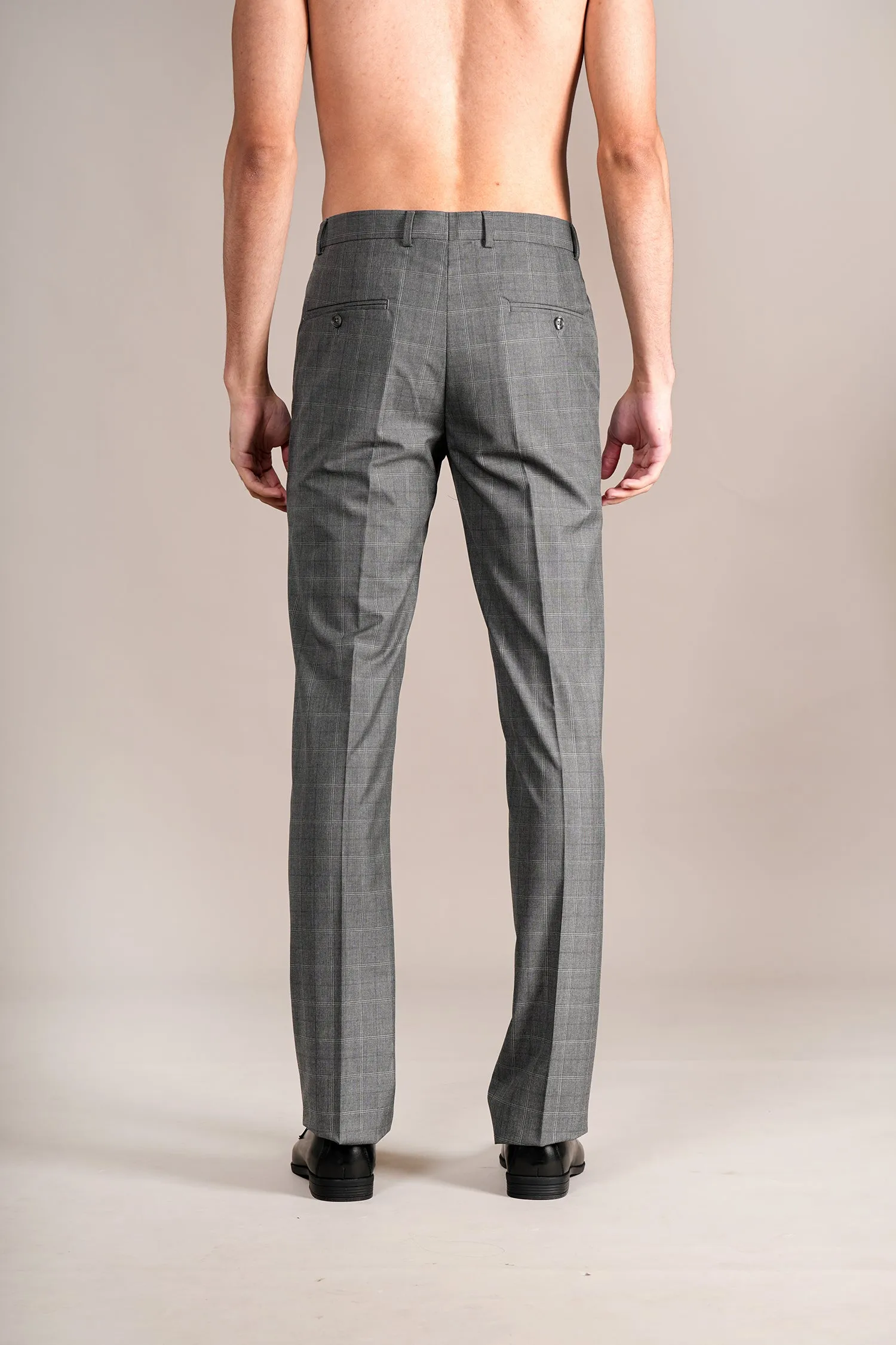 Men's Dark Grey Self Design Non-Pleated Formal Trouser