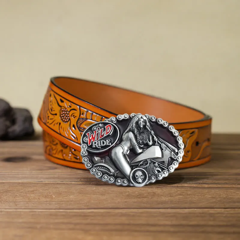 Men's DIY Wild Ride Motorcycle Lady Buckle Leather Belt