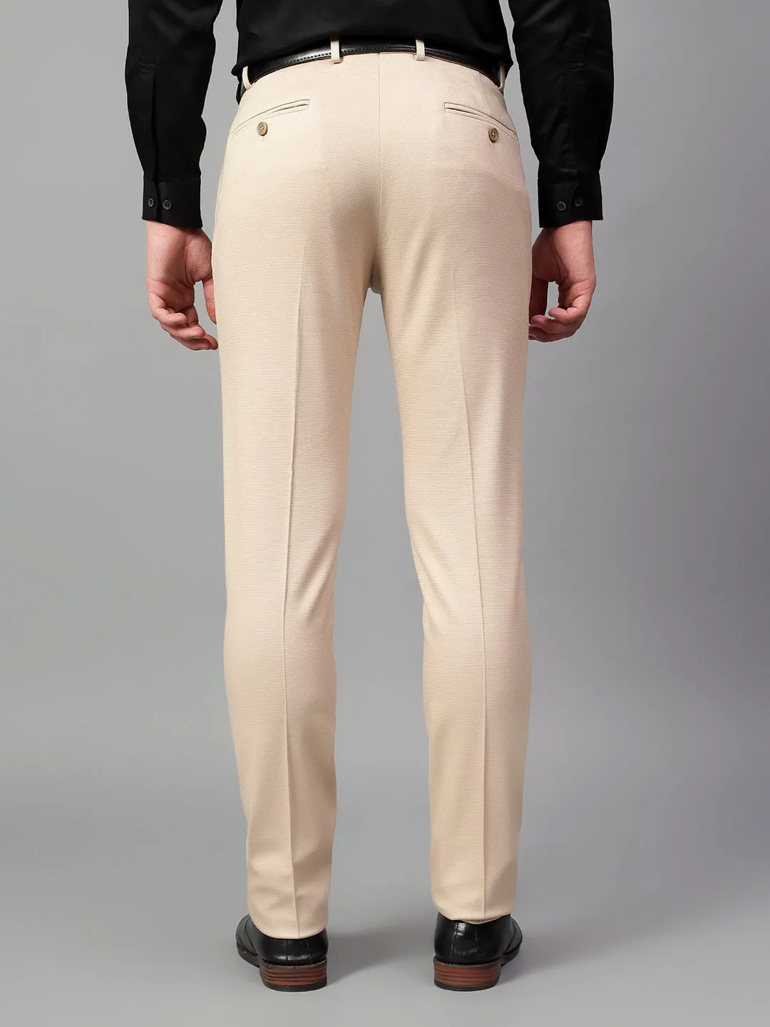 Men's Fawn Self Design Non-Pleated Formal Trouser