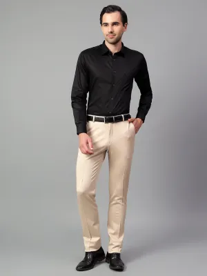 Men's Fawn Self Design Non-Pleated Formal Trouser