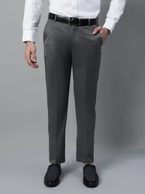 Men's Grey Solid Non-Pleated Stretchable Formal Trouser