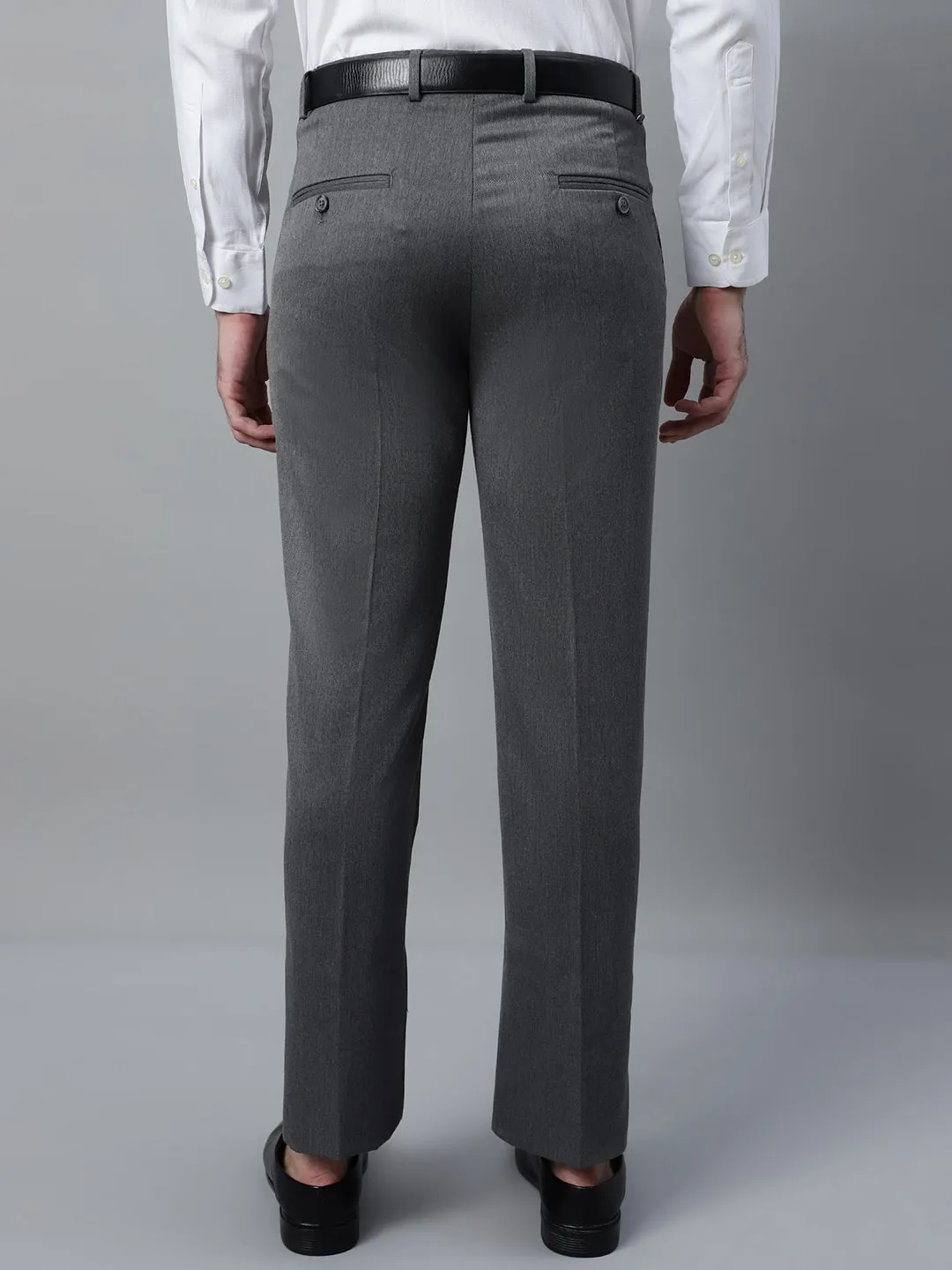 Men's Grey Solid Non-Pleated Stretchable Formal Trouser