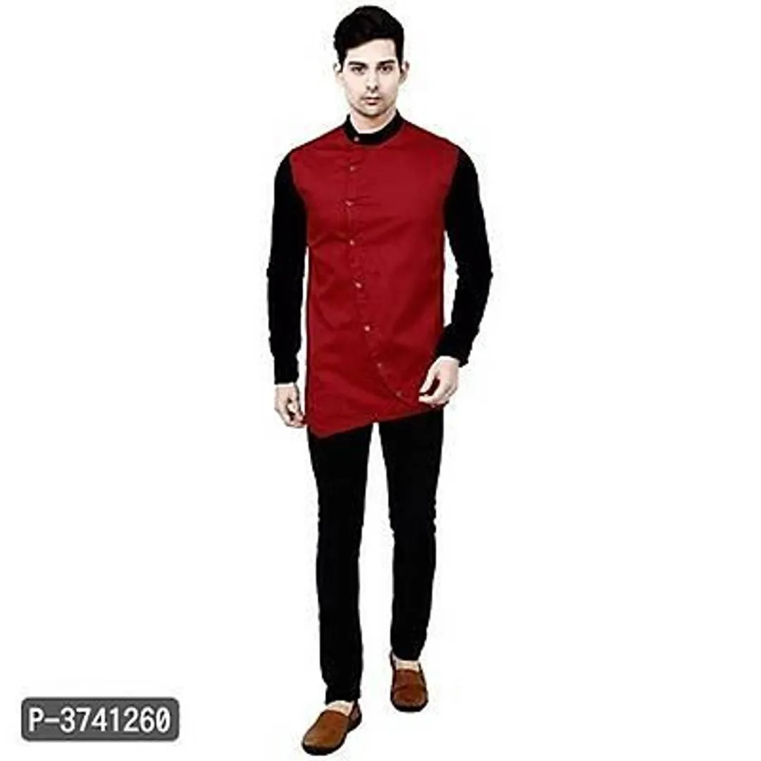 Men's Maroon Cotton Self Pattern Long Sleeves Slim Fit Casual Shirt