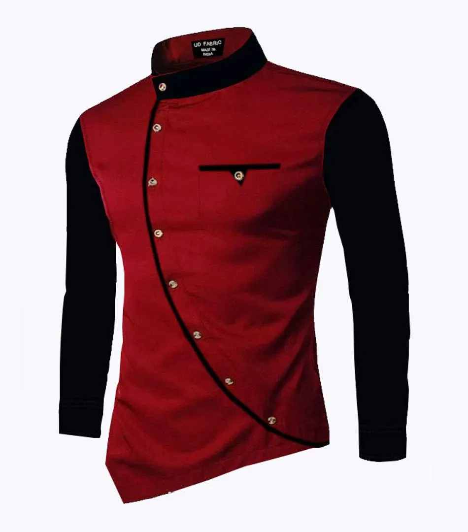 Men's Maroon Cotton Self Pattern Long Sleeves Slim Fit Casual Shirt