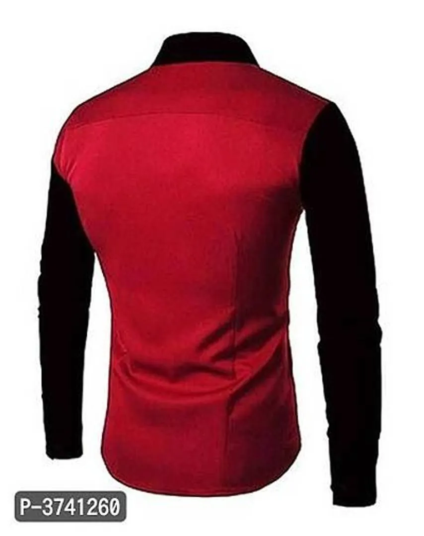 Men's Maroon Cotton Self Pattern Long Sleeves Slim Fit Casual Shirt