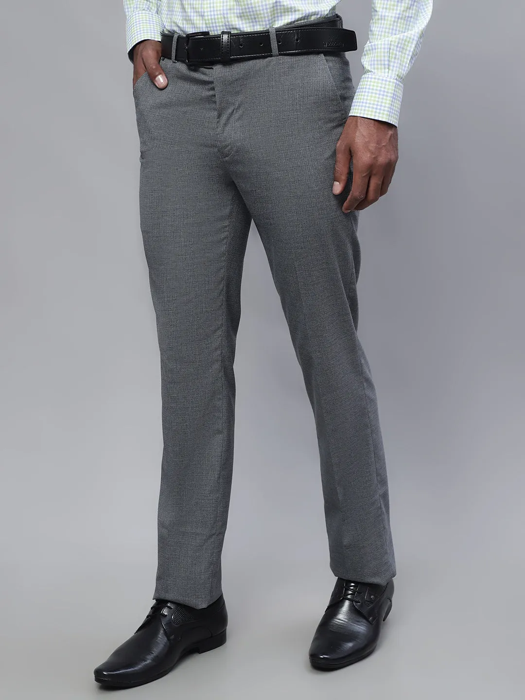 Men's Smart fit Flat front Grey Houndstooth Trousers