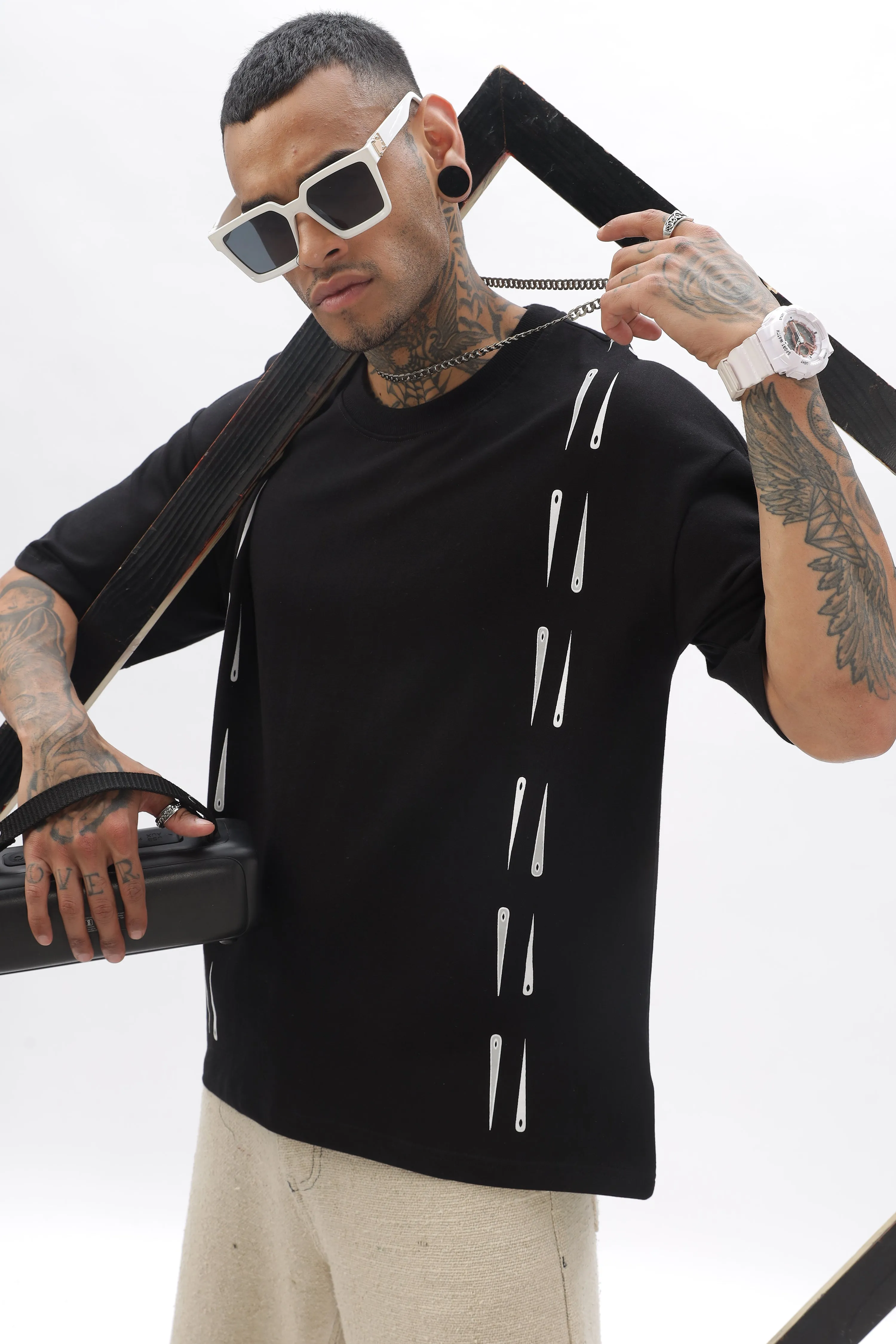 NeedleFlow Black Dropshoulder Tee