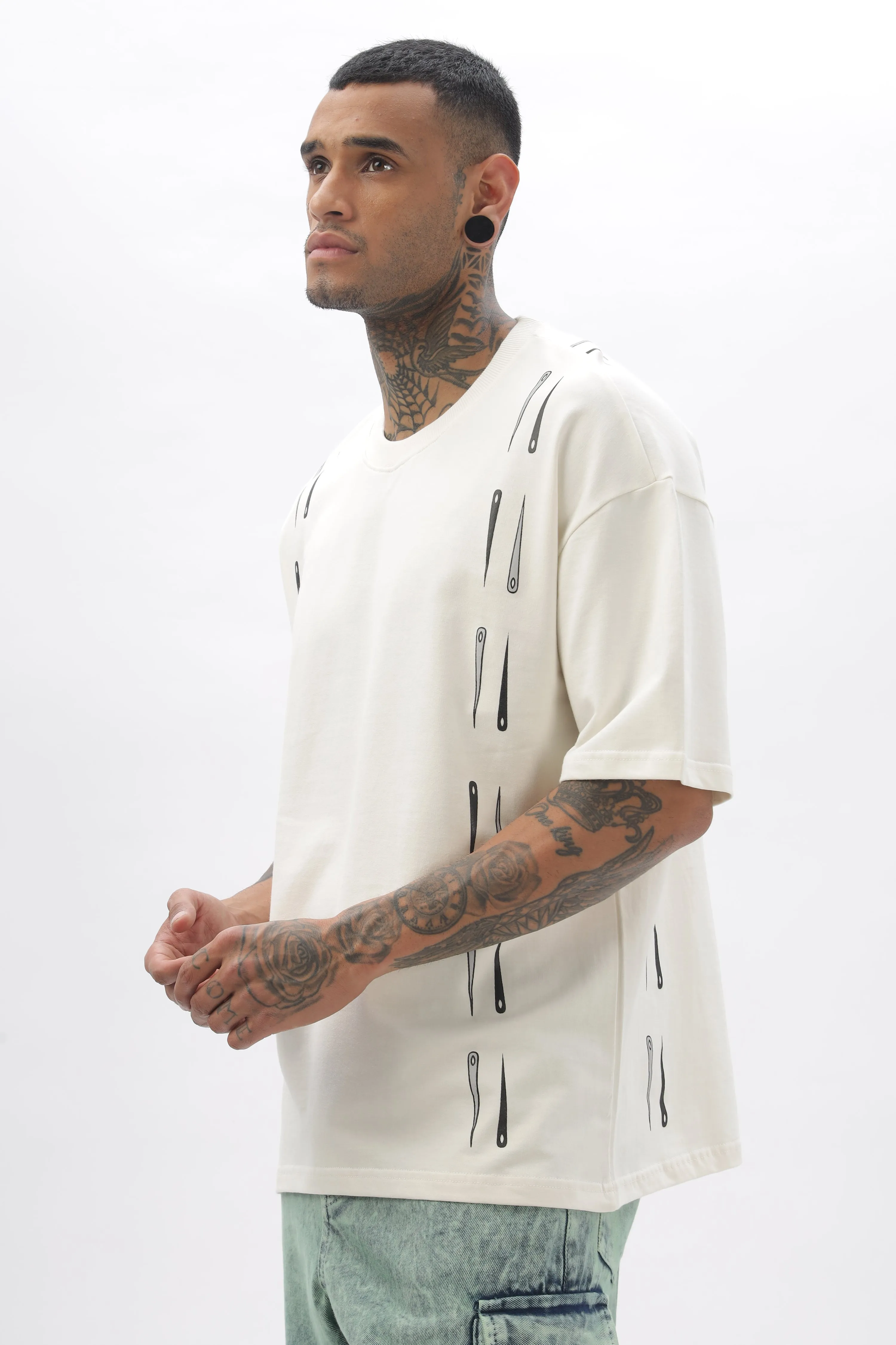 NeedleFlow Cream Dropshoulder Tee