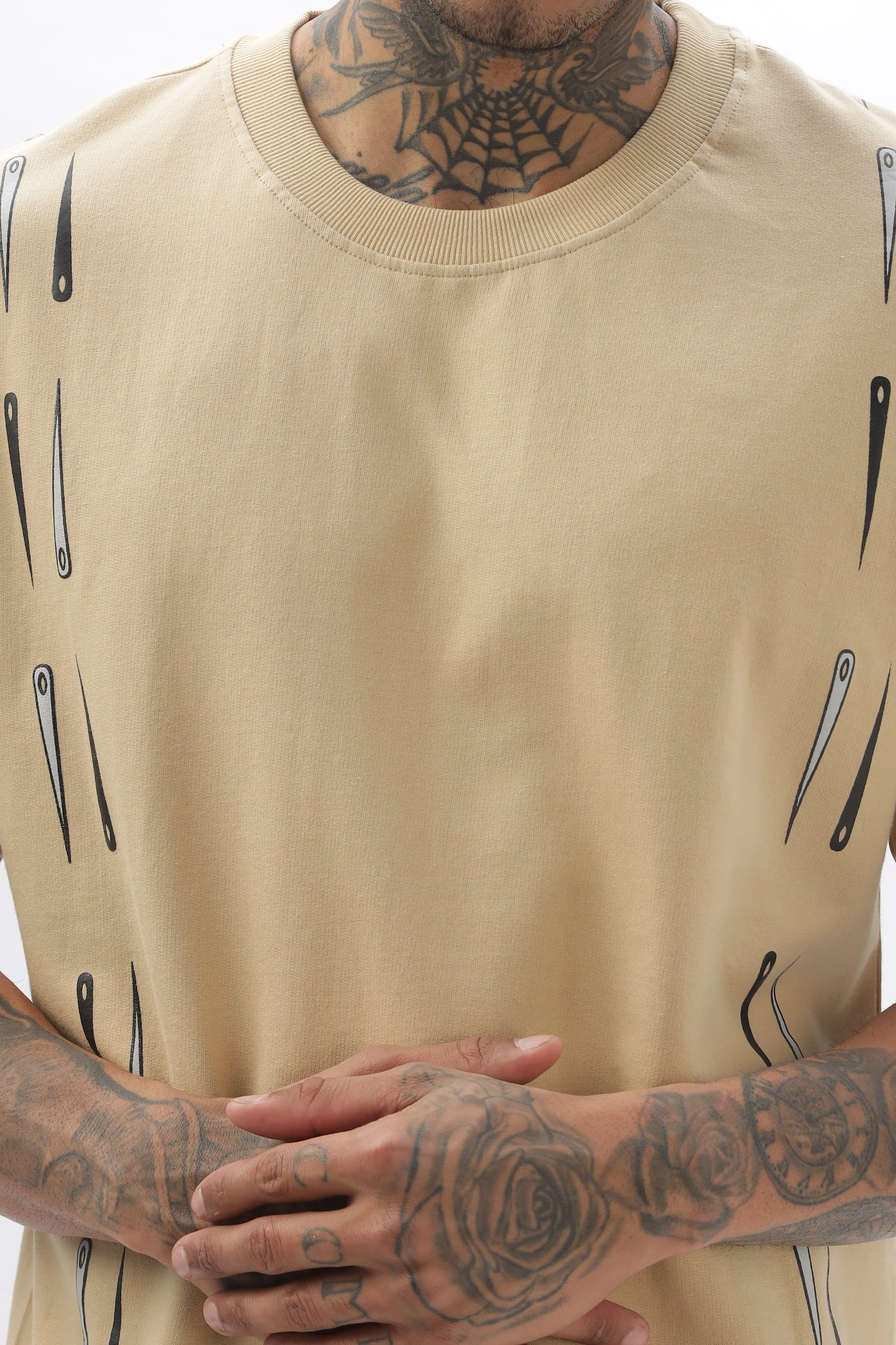 NeedleFlow Medium Beige Dropshoulder Tee