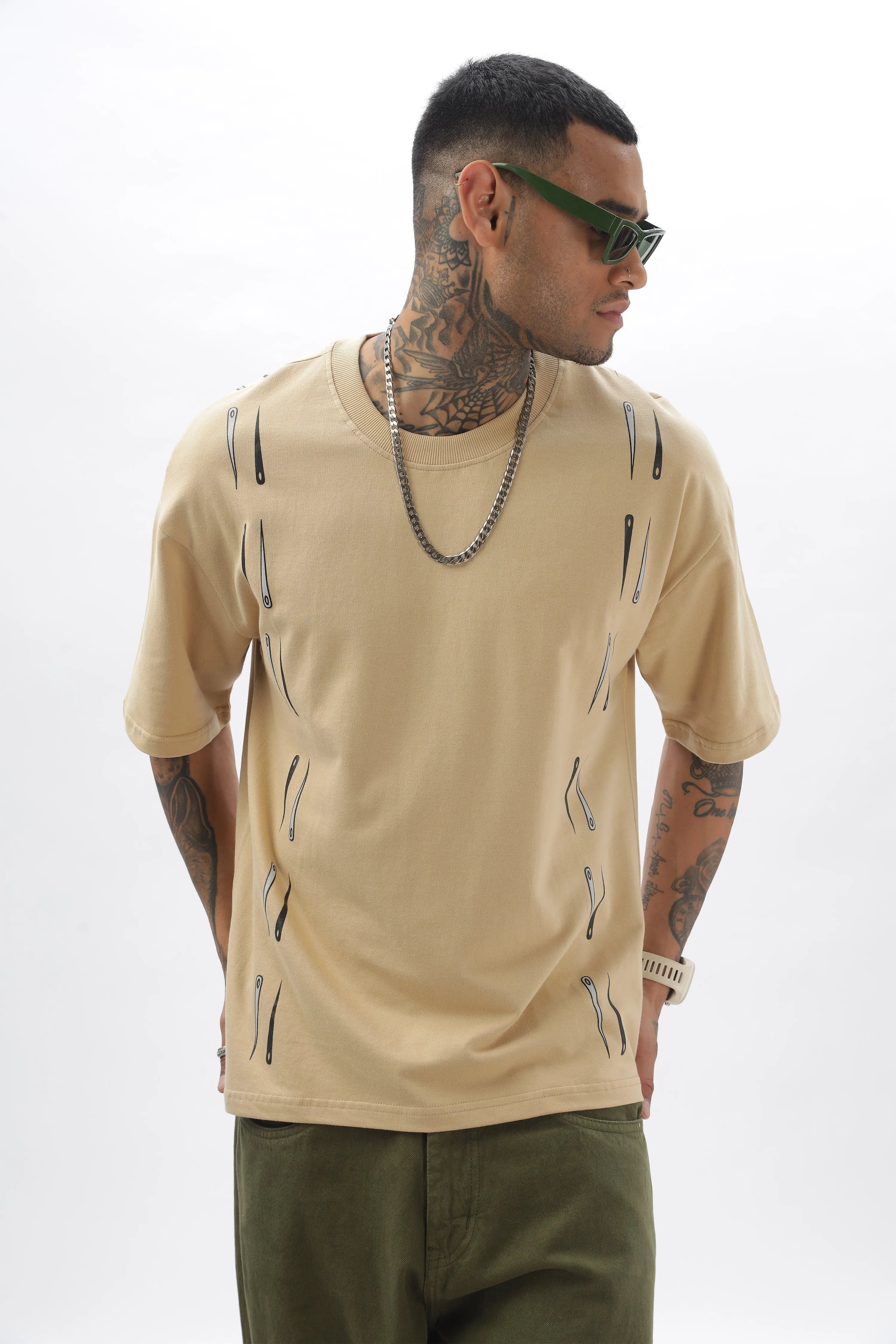 NeedleFlow Medium Beige Dropshoulder Tee