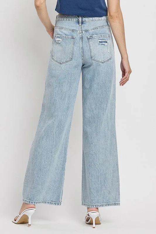 NEVER OUTDONE HIGH RISE WIDE LEG JEANS