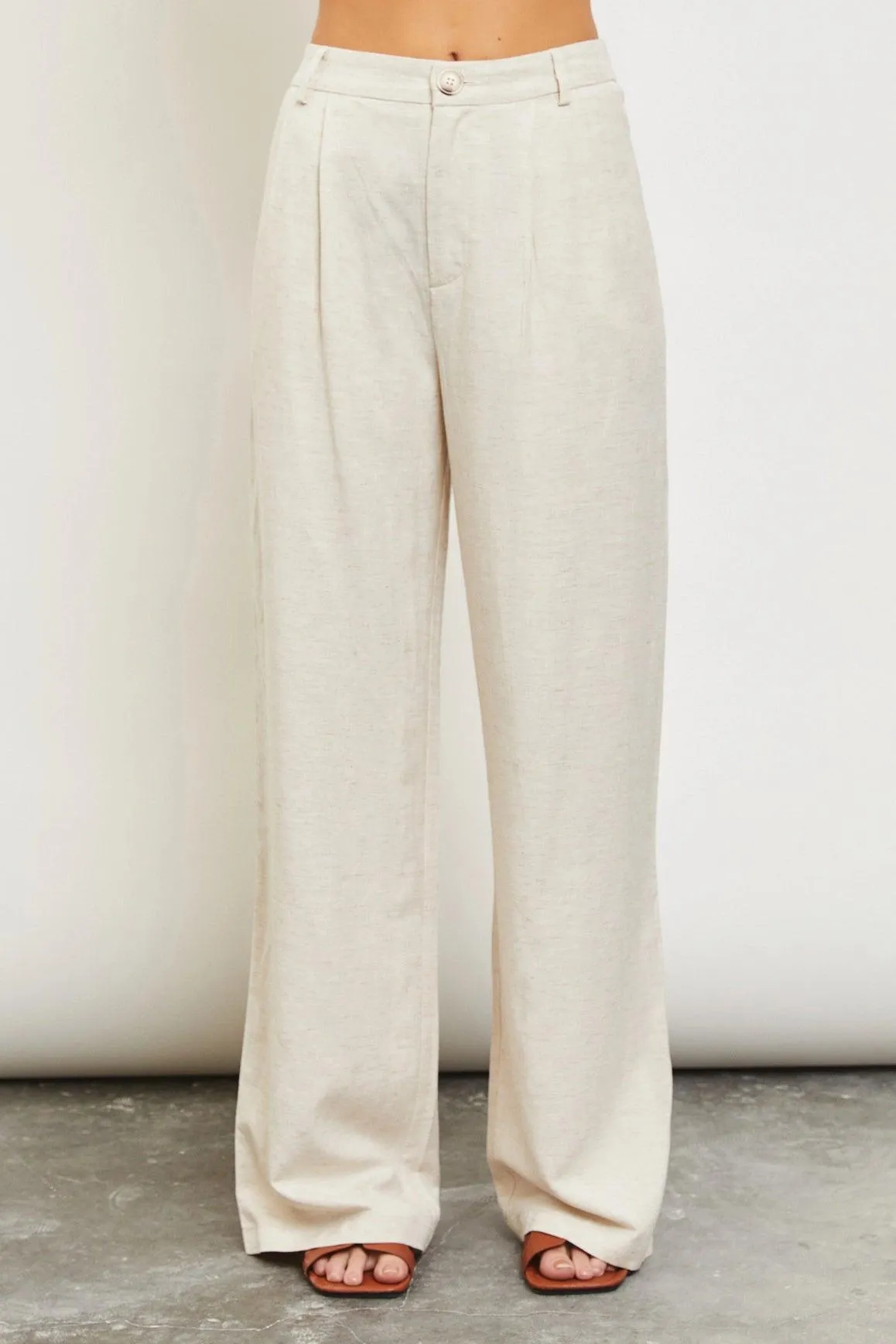 Oatmeal Wide Linen Trousers Pants