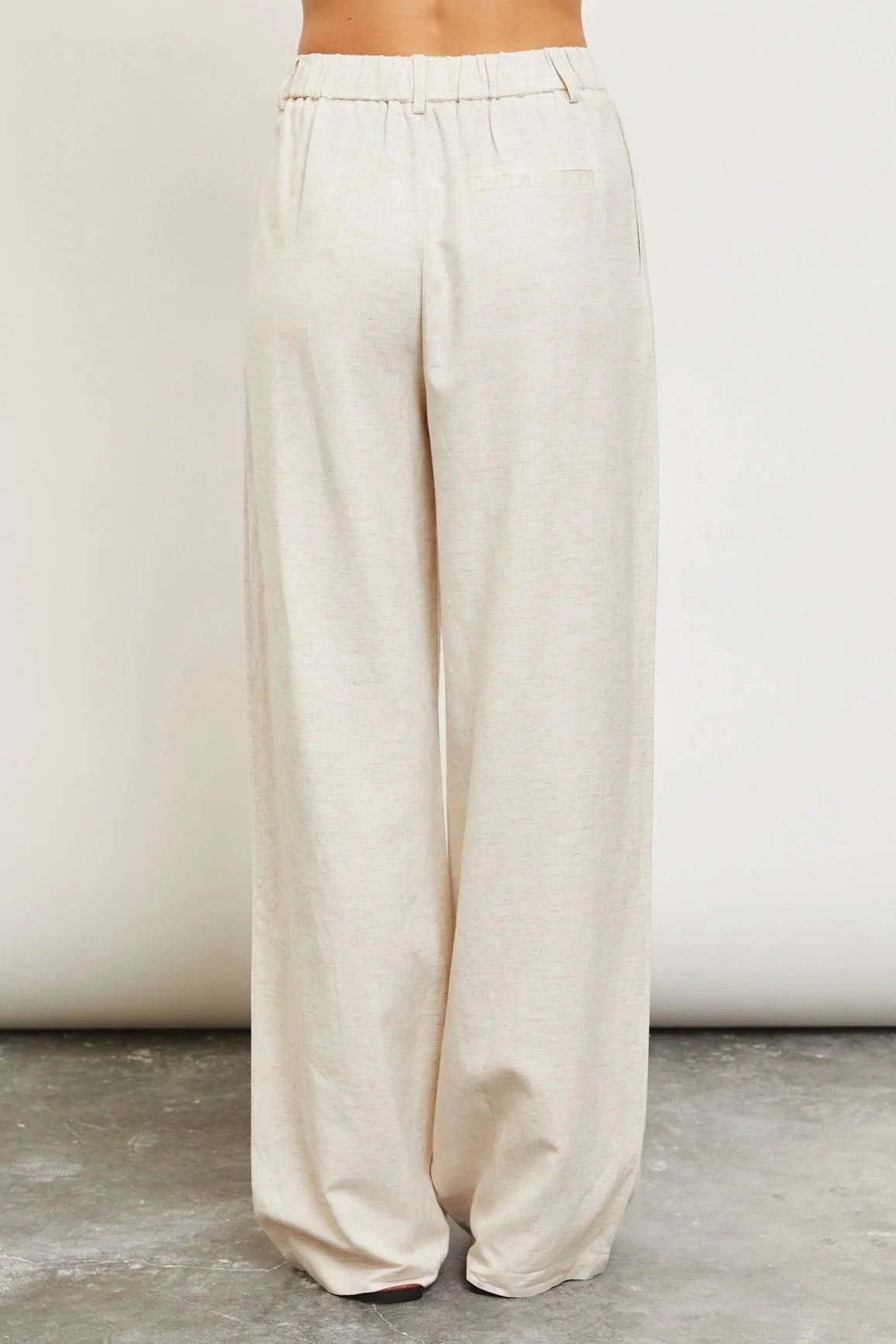 Oatmeal Wide Linen Trousers Pants