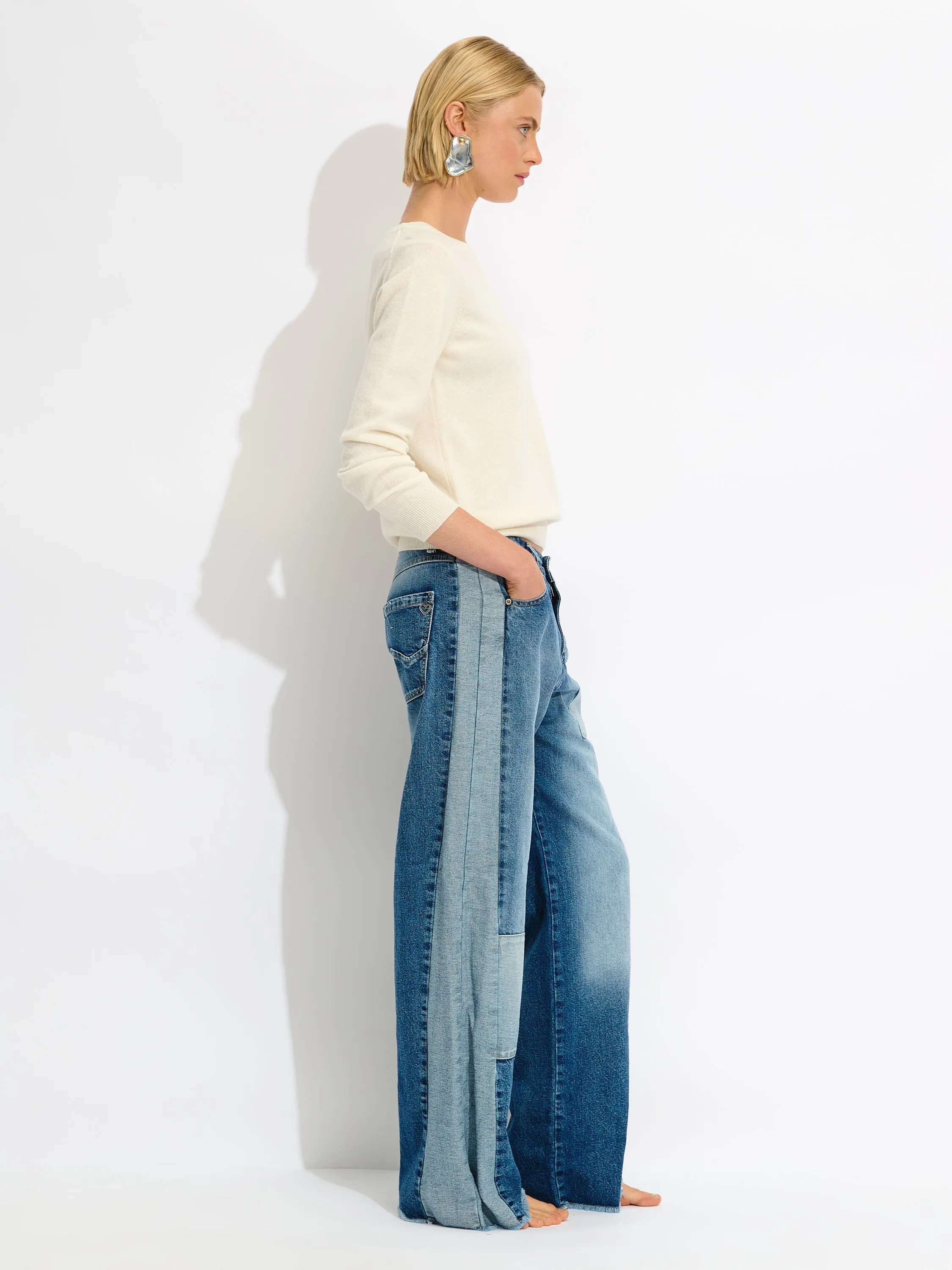 Patched Two-Tone Denim