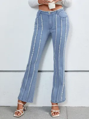 Raw Hem Bootcut Jeans with Pockets New Women's Fashion