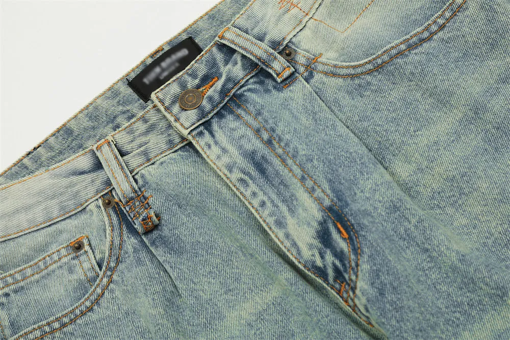 Retro Straight Jeans Men's Punk Distressed