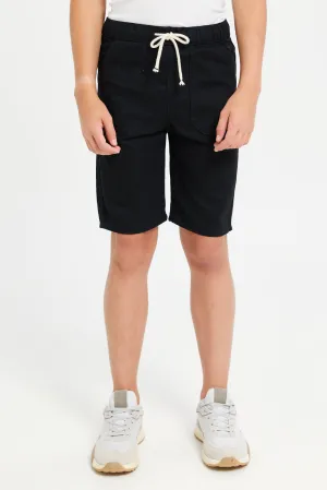 Senior Boys Black Denim Shorts With Patch Pockets