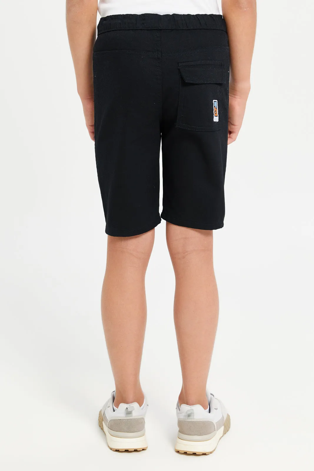 Senior Boys Black Denim Shorts With Patch Pockets