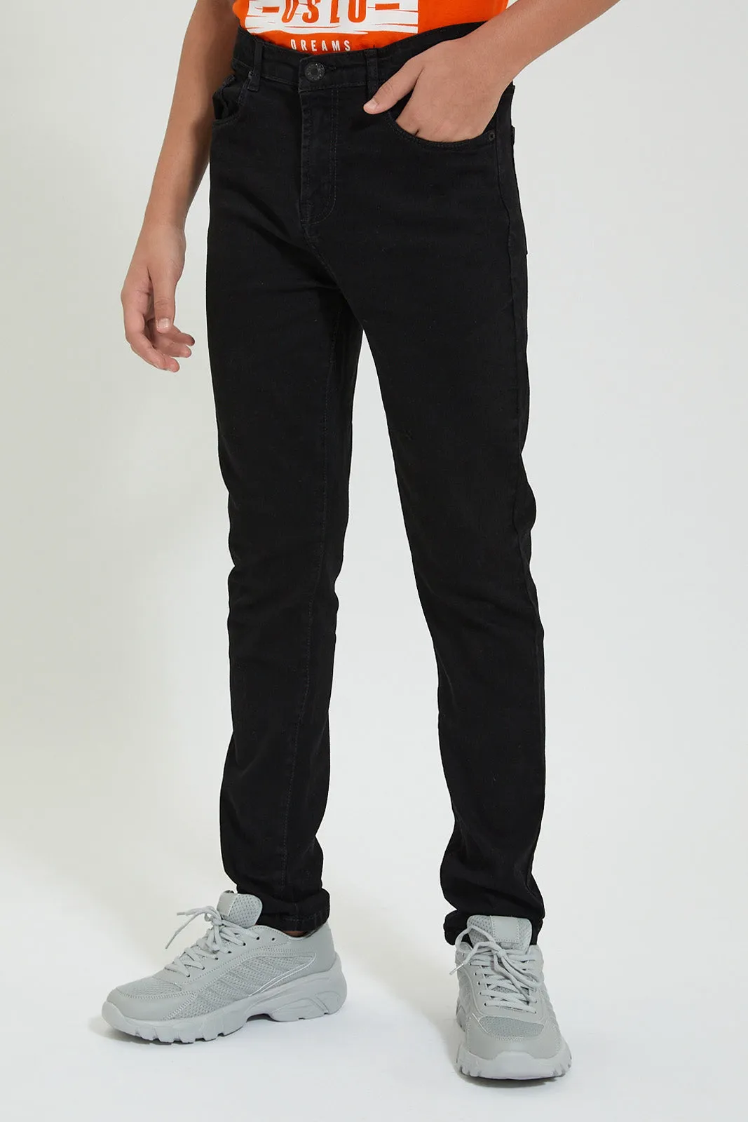 Senior Boys Black Five Pocket Stretch Jean