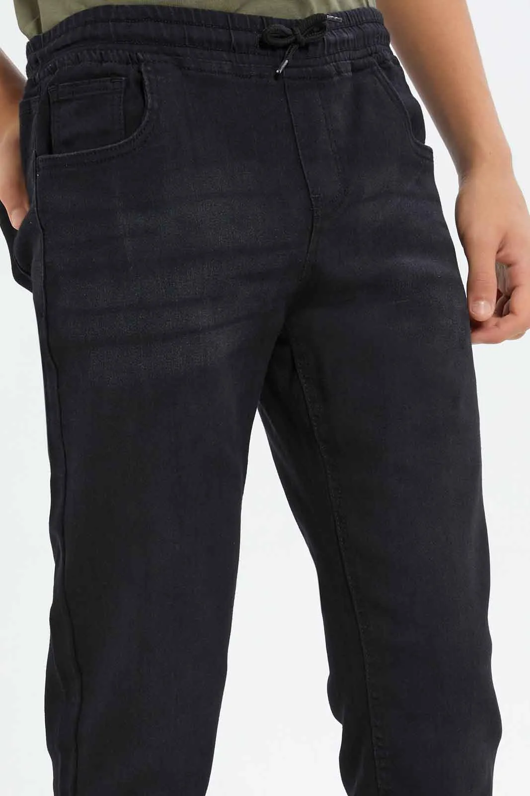 Senior Boys Black Pull On Jeans